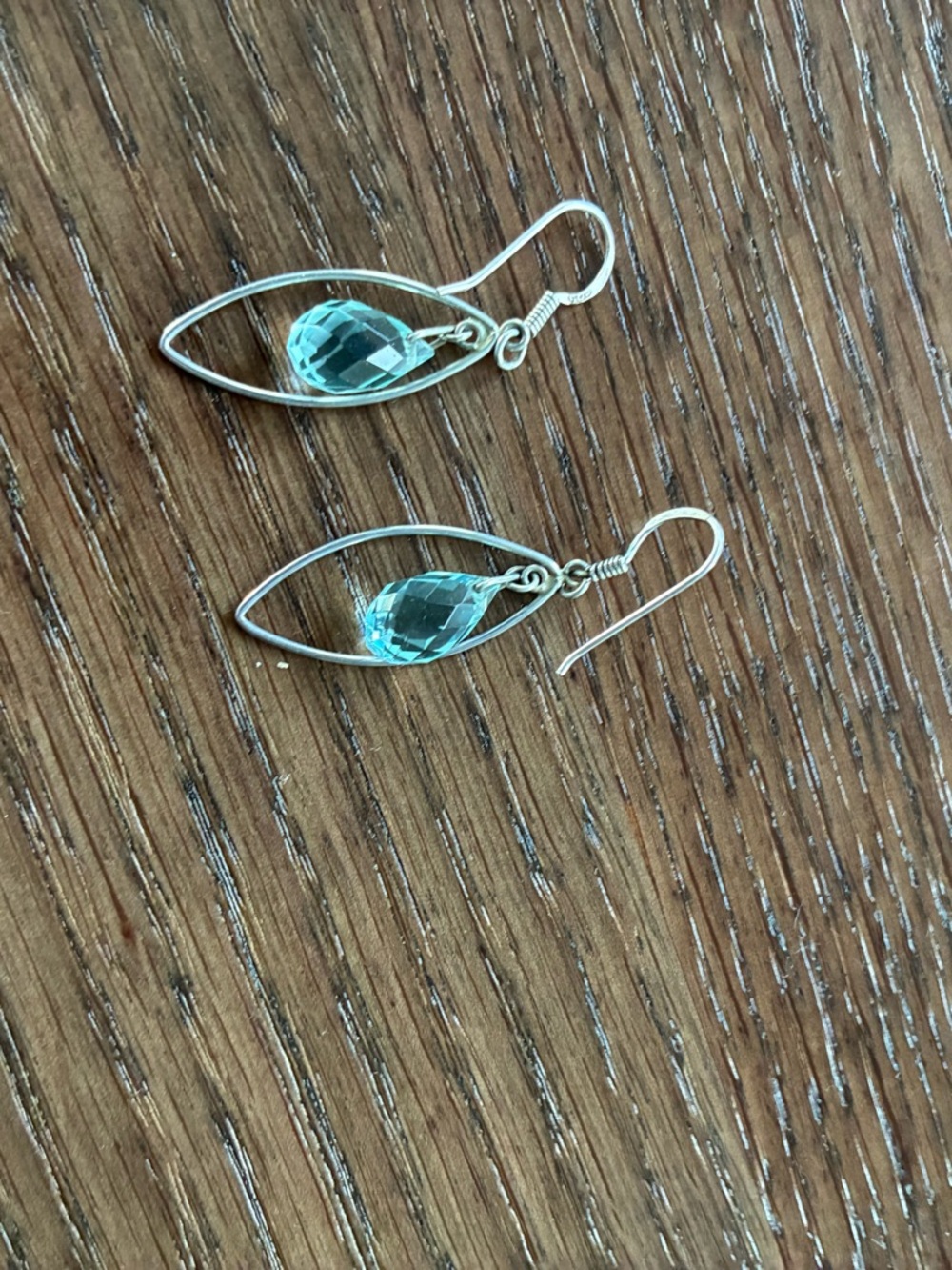 Silver Teardrop Hoop Earrings with Aquamarine